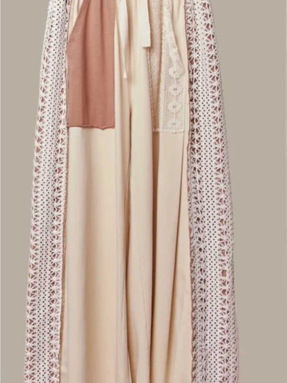Cream Wide-Leg Jumpsuit with Pink Crochet Trim